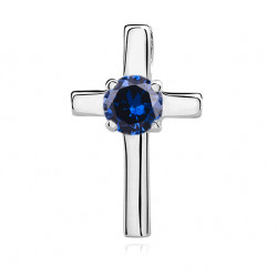 Cruciulita argint pandantiv cu piatra albastra DiAmanti K0048R_BL-DIA (Argint 925‰ 1 g.)